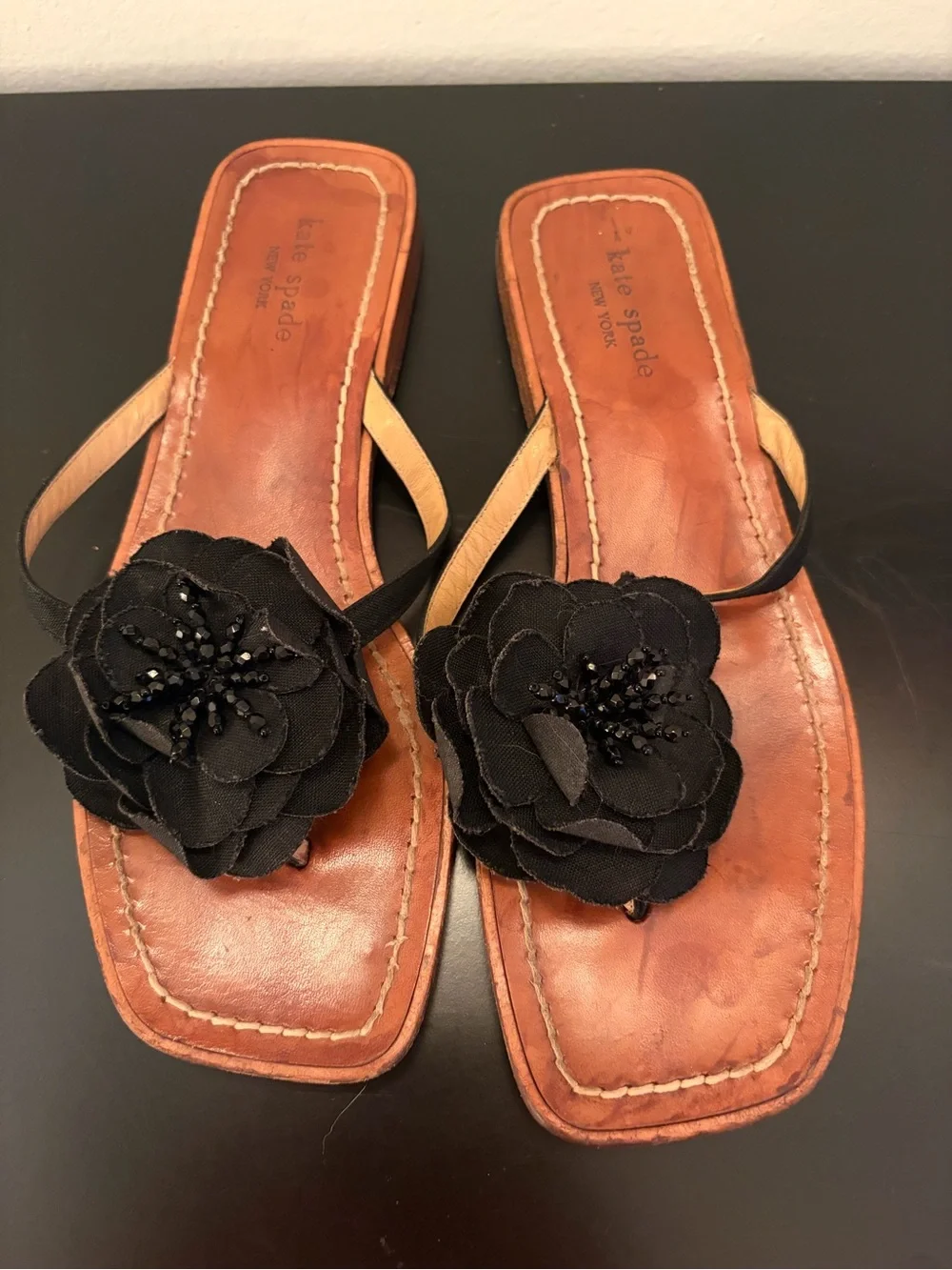 Kate Spade New York Black Flower sandals Made in Italy size 8